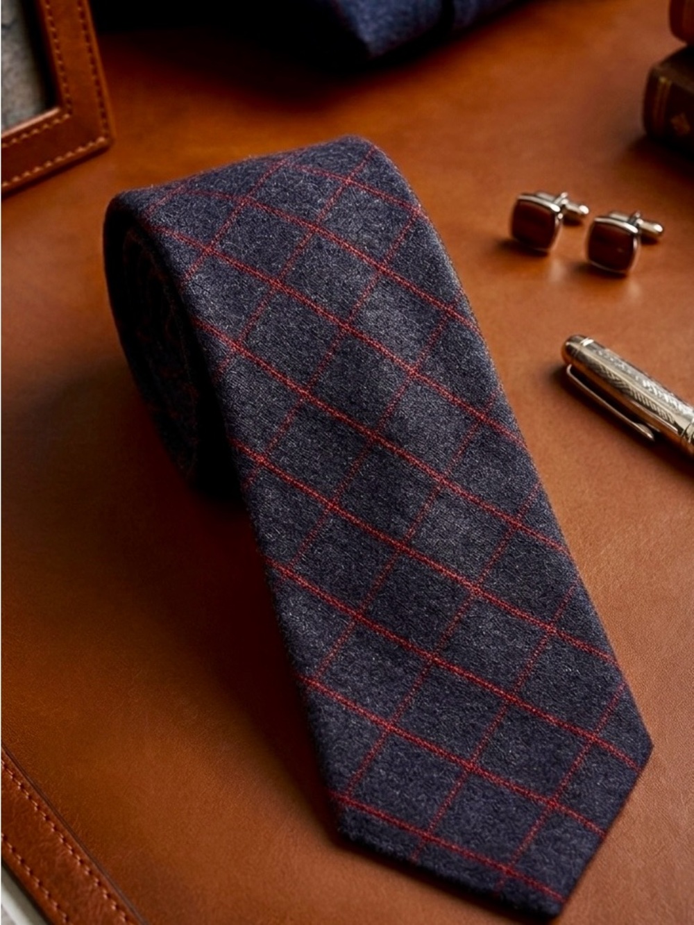 Daniel Cremieux Signature Collection Wool Silk Tie Windowpane Plaid Handmade USA